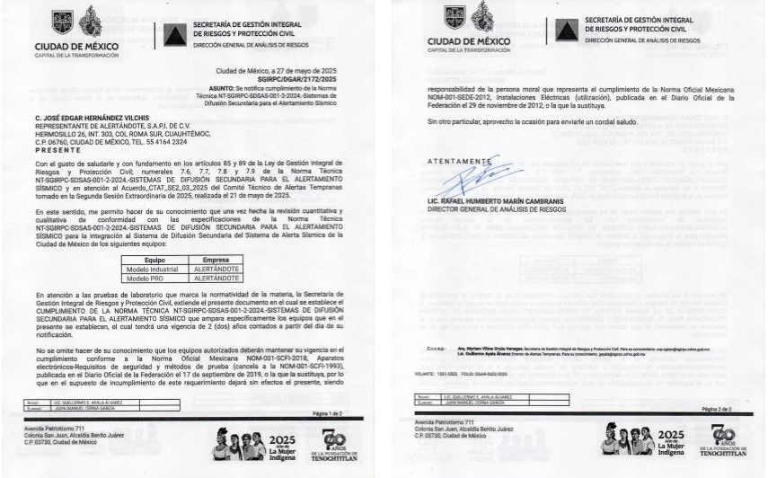 Certificación oficial NT-SGIRPC-SDSAS-001-2-2024 — Alertándote